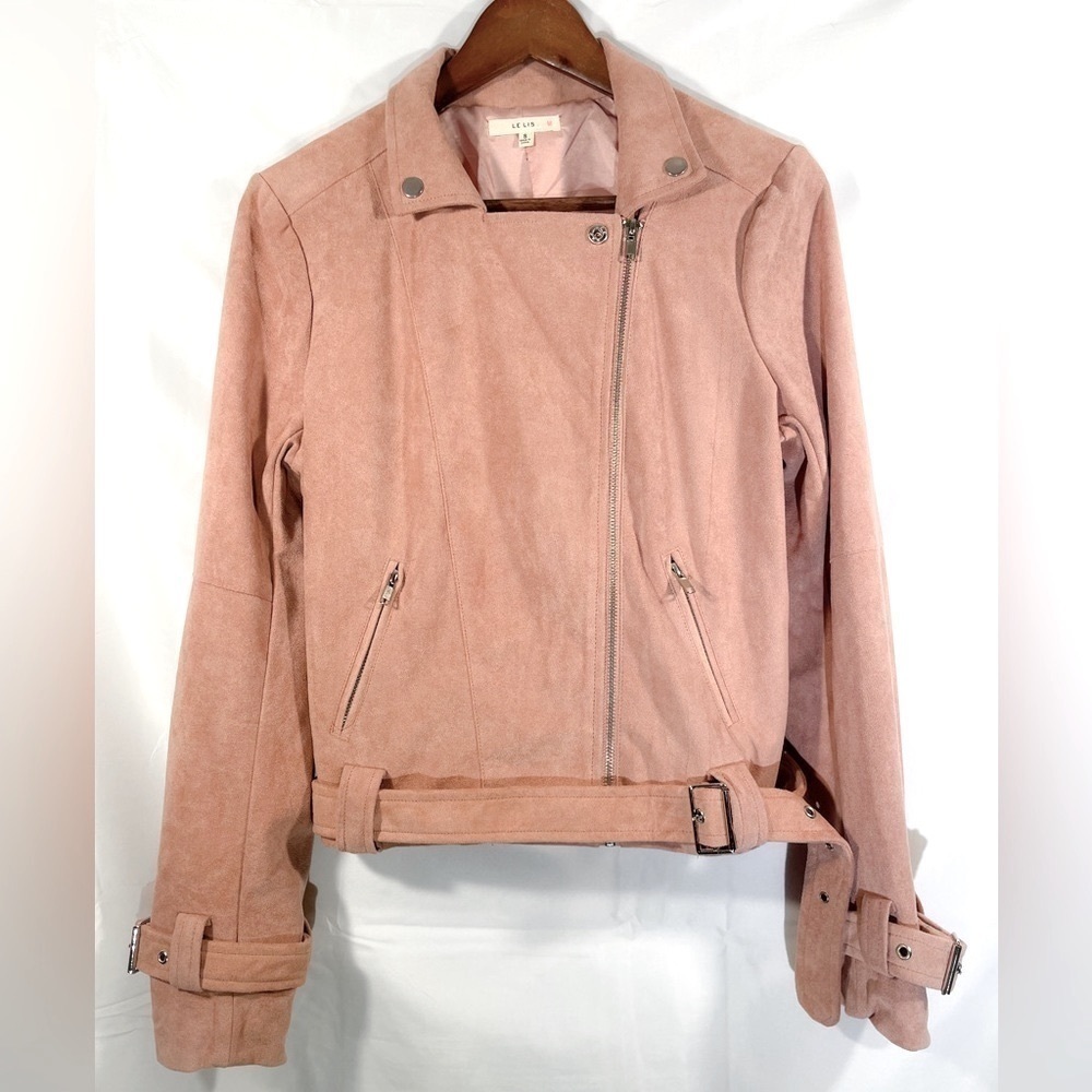 Le Lis Moto Jacket Womens Full Zip Suede Outerwear Size Small